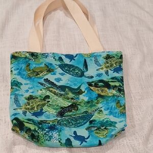 Sea Turtle Print Tote Bag - Blue and Green